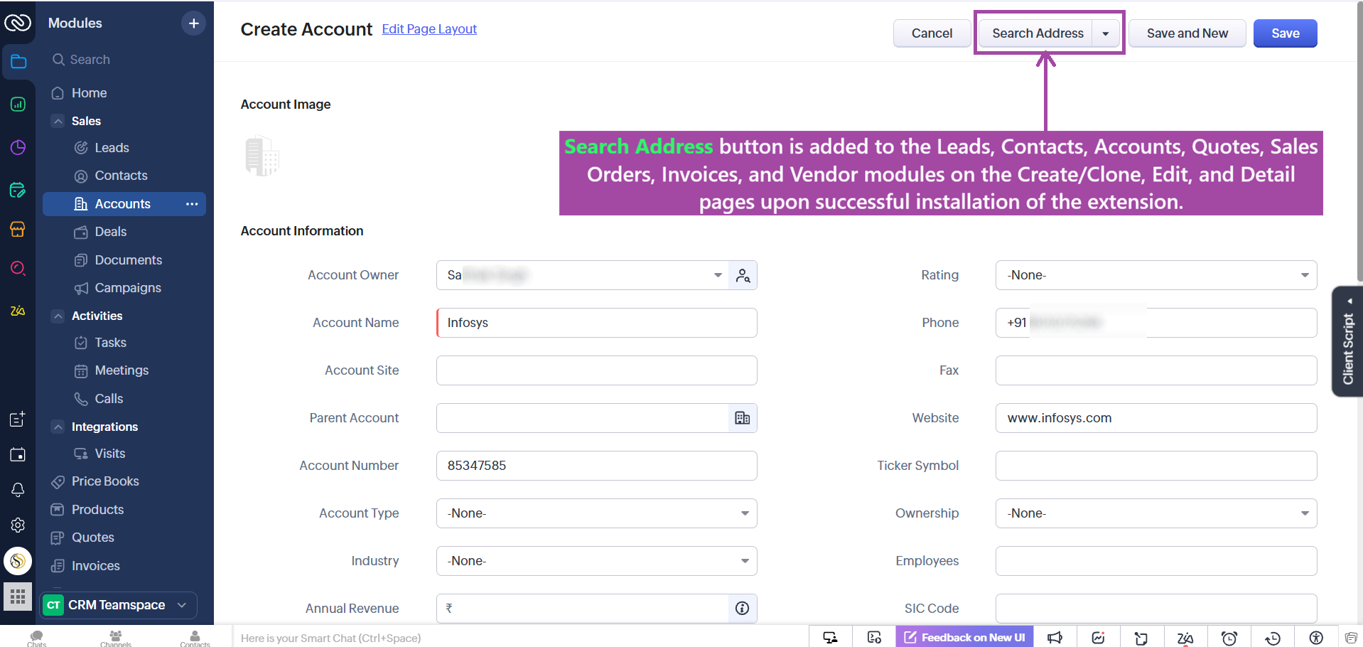 Interactive map validation with draggable pin in Zoho CRM